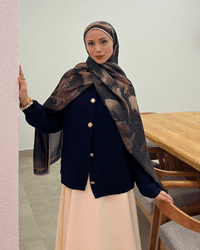 Koyu Vizon Floral Desenli Müslin Şal