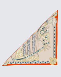 Krem & Mercan / Gri - Tüylü Miğfer Portre Desenli Kaşmir Omuz Şalı