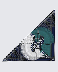 Lacivert & Zümrüt Yeşili - Geometrik Hasır Desenli Kaşmir Omuz Şalı