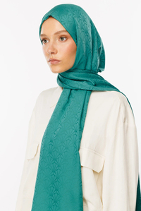 Lotus Desen İpeksi Jakar Şal - Mint Yeşili