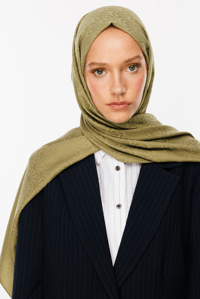 Lotus Desen İpeksi Jakar Şal - Soft Yeşil