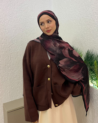 Mürdüm Floral Desenli Müslin Şal