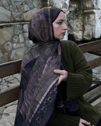 Mürdüm Gölge Desenli Müslin Şal