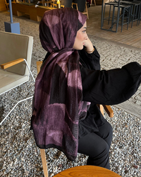 Mürdüm Karan Desenli Müslin Şal