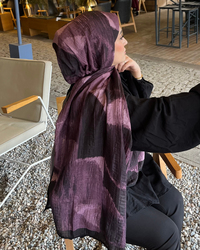Mürdüm Karan Desenli Müslin Şal