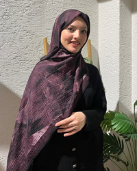 Mürdüm Saçak Desenli Müslin Şal