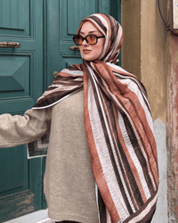 Pastel Turuncu Kanyon Desenli Müslin Şal