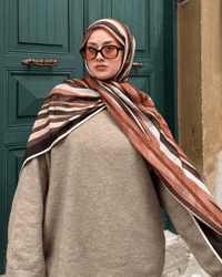 Pastel Turuncu Kanyon Desenli Müslin Şal