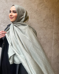 Pastel Yeşil Luxe Desen Jakar Şal