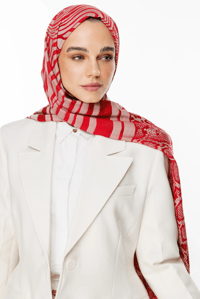 Riad Desen Çift Taraflı Şal - Bordo-Mint Yeşili
