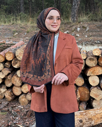 Tozlu Kahve Cevher Desenli Müslin Şal