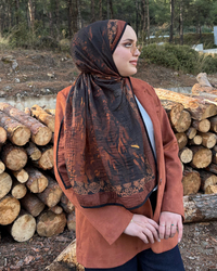 Tozlu Kahve Cevher Desenli Müslin Şal