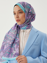 Turkuaz & Lila Retro Desen Şal