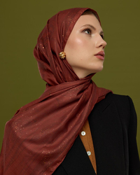 Tuzlu Karamel & Kestane Kabuğu Hürrem Desen Işıltılı Şal