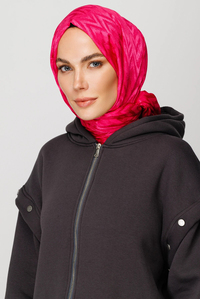 Zikzak Desen Parlak Jakar Şal - Fuşya