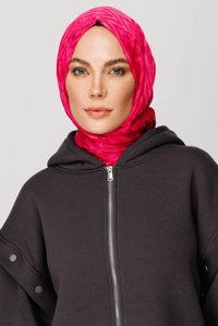 Zikzak Desen Parlak Jakar Şal - Fuşya