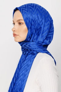 Zikzak Desen Parlak Jakar Şal - Saks Mavi