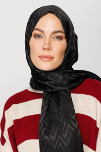 Zikzak Desen Parlak Jakar Şal - Siyah