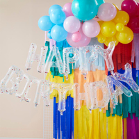 Ginger Ray - Balloon Bunting Brights Confetti Clear Foil - Happy Birthday Balon - Renkli Konfetiler Asılan Süsler