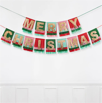 Meri Meri - Merry Christmas Fringe Garland - Merry Christmas Püsküllü Asılan Süs Asılan Süsler