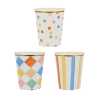 Meri Meri - Colourful Pattern Cups - Renkli Desenler Bardaklar - 8'li Bardaklar