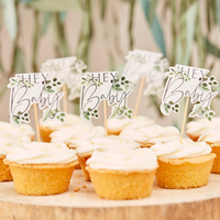 Ginger Ray - Hey Baby Botanical Cupcake Toppers - Hey Baby Botanik Cupcake Süsleri Gizden Gelenler