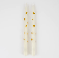 Meri Meri - Gold Star Taper Candle - Altın Yıldız Detaylı Mumlar (2'li) Gizden Gelenler