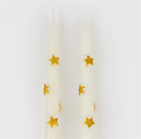 Meri Meri - Gold Star Taper Candle - Altın Yıldız Detaylı Mumlar (2'li) Gizden Gelenler