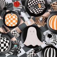 Meri Meri - Pink Checker Ghost Plates - Pembe Hayalet Tabaklar (8'li) Gizden Gelenler