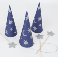 Meri Meri - Wizard Party Hats & Wands - Sihirbaz Parti Şapkaları & Sihirli Değnekler (6'lı) Gizden Gelenler