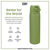 ION8ION8 - Paslanmaz Çelik İnce Suluk - Haki Yeşili - 600 ml - SızdırmazI8SS600KGRE