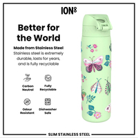 ION8ION8 - Paslanmaz Çelik İnce Suluk - Vahşi Kelebek - 600 ml - SızdırmazI8SS600PGBFLY