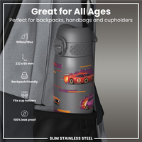 ION8ION8 - Paslanmaz Çelik İnce Suluk - Yarış Arabaları - 600 ml - SızdırmazI8SS600PGSCARS