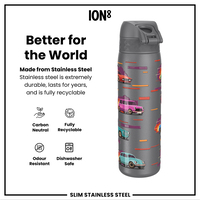 ION8ION8 - Paslanmaz Çelik İnce Suluk - Yarış Arabaları - 600 ml - SızdırmazI8SS600PGSCARS