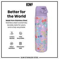 ION8ION8 - Paslanmaz Çelik İnce Suluk - Zarif Çiçekli - 600 ml - SızdırmazI8SS600PVFLOW