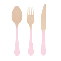 Meri MeriMeri Meri - Ahşap Çatal-Kaşık-Bıçak Set - Pembe Çizgili - 24 Adet288888