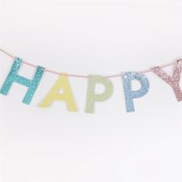 Meri MeriMeri Meri - Mixed Glitter Fabric Happy Birthday Garland - Karışık Simli Kumaş Mutlu Yıllar Asılan Süsü300156