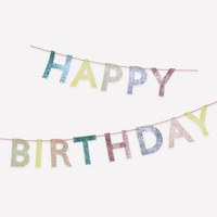 Meri MeriMeri Meri - Mixed Glitter Fabric Happy Birthday Garland - Karışık Simli Kumaş Mutlu Yıllar Asılan Süsü300156