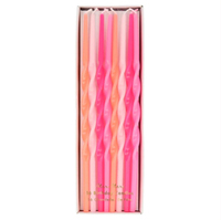Meri Meri - Pink Twisted Long Candles - Pembe Kıvrımlı Uzun Mumlar - 16lı Mumlar