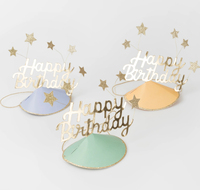 Meri Meri - Happy Birthday & Stars Party Hats(FOIL) - Happy Birthday & Yıldızlar Parti Şapkaları (6'lı) Parti Şapkaları