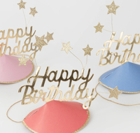 Meri Meri - Happy Birthday & Stars Party Hats(FOIL) - Happy Birthday & Yıldızlar Parti Şapkaları (6'lı) Parti Şapkaları