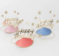 Meri Meri - Happy Birthday & Stars Party Hats(FOIL) - Happy Birthday & Yıldızlar Parti Şapkaları (6'lı) Parti Şapkaları