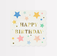 Meri Meri - Happy Birthday Stars Large Napkins - Happy Birthday Yıldızlar Peçeteler (x16) Peçeteler
