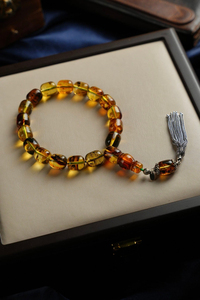 Antik Fosilli Özel Tasarım Efe Maskot Damla Kehribar Tesbih (Amber), (مسبحة قطرة كهريبار)