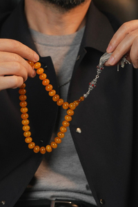 Bahadır Kılıç Usta İşçiliği Eski Osmanlı Gümüş Tasarım Tesbih (Antique Faturan Amber Beads فاتوران عنبر خرز عتيق)
