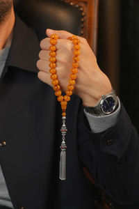 Bahadır Kılıç Usta İşçiliği Eski Osmanlı Gümüş Tasarım Tesbih (Antique Faturan Amber Beads فاتوران عنبر خرز عتيق)