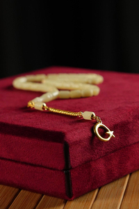 Bilek Boy Damla Kehribar Gümüş  Gold Ayyıldız Tasarım Kapsül Model Tesbih (Amber), (مسبحة قطرة كهريبار)