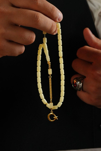 Bilek Boy Damla Kehribar Gümüş  Gold Ayyıldız Tasarım Kapsül Model Tesbih (Amber), (مسبحة قطرة كهريبار)
