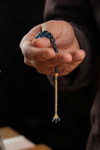 Bilek Boy Gold Tasarım Gümüş Püskül Mavi Ateş-i Sıkma Kehribar Tesbih