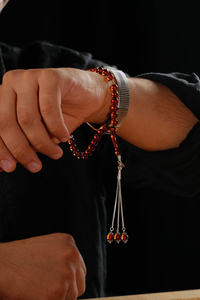 Bilek Boy Orjinal Damla Kehribar Gümüş Tasarım Tesbih (Amber), (مسبحة قطرة كهريبار)